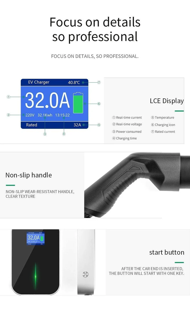 32A 1Phase EVSE Wallbox EV Ladegerät Elektrische Fahrzeug Ladestation mit Typ 2 Kabel IEC 62196-2 Wasserdicht für Audi Für Benz