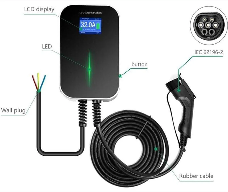 32A 1Phase EVSE Wallbox EV Ladegerät Elektrische Fahrzeug Ladestation mit Typ 2 Kabel IEC 62196-2 Wasserdicht für Audi Für Benz