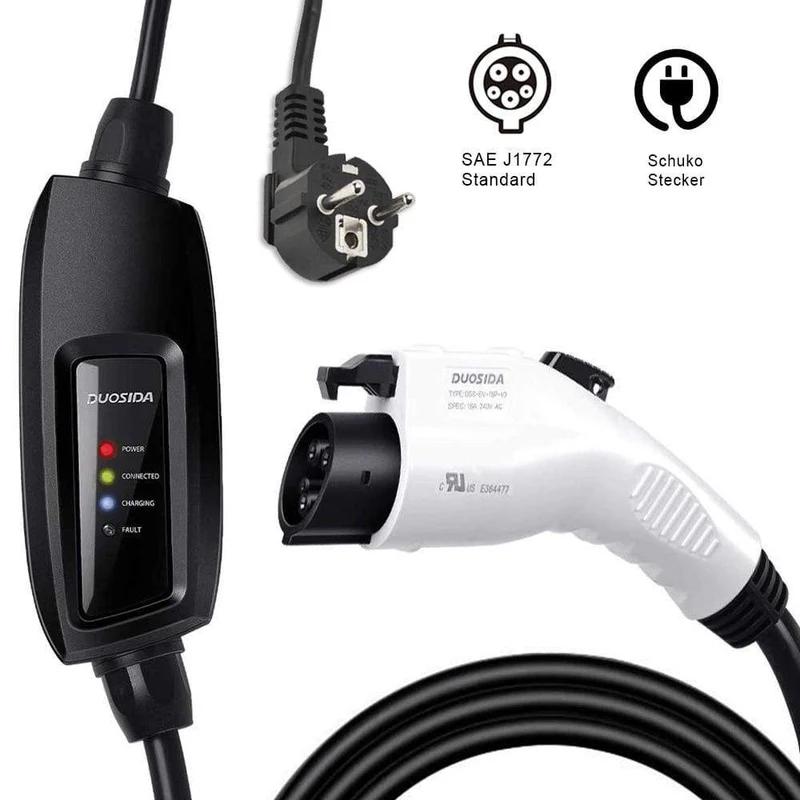 10M J1772 EVSE-Eingangs-EV-Stecker Duosida Level 2 EV-Ladegerät 16A Typ 1 Schuko für Elektroauto Lademodus 2 Stecker LAGER!