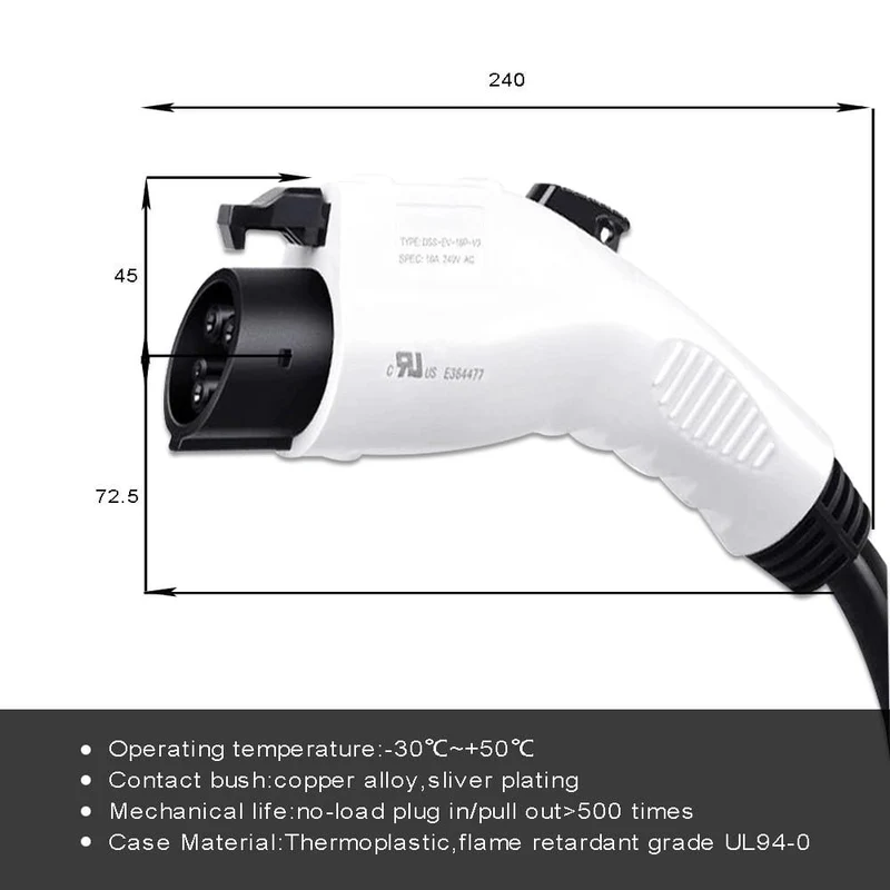10M J1772 EVSE-Eingangs-EV-Stecker Duosida Level 2 EV-Ladegerät 16A Typ 1 Schuko für Elektroauto Lademodus 2 Stecker LAGER!
