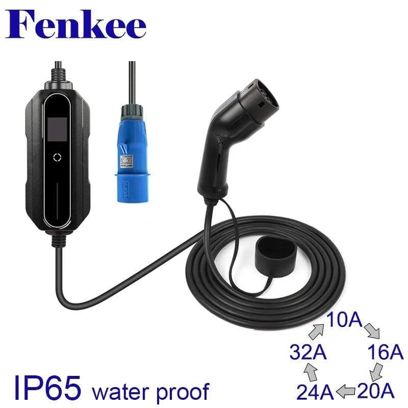 Typ 2 EV-Ladegerät, 32 Ampere, tragbares Ladegerät für Elektrofahrzeuge, CEE-Stecker, 220 V-240 V Autoladekabel, IEC 62196-2