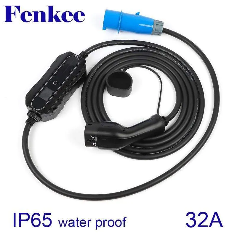 Typ 2 EV-Ladegerät, 32 Ampere, tragbares Ladegerät für Elektrofahrzeuge, CEE-Stecker, 220 V-240 V Autoladekabel, IEC 62196-2