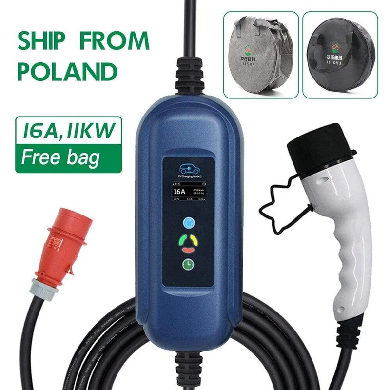 11 kW Ev-Ladegerät Typ 2, 3 Phasen, 16 A, IEC 62196-2, CEE-Stecker, tragbares Elektrofahrzeug-Autoladegerät, EVSE-Ladestation, Evse-Ladegerät