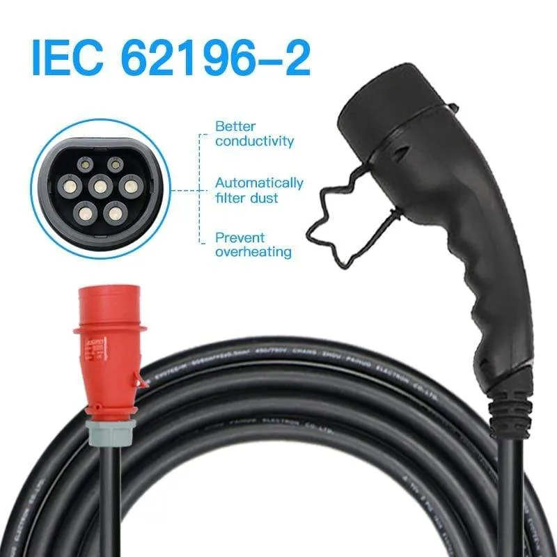 11 kW Ev-Ladegerät Typ 2, 3 Phasen, 16 A, IEC 62196-2, CEE-Stecker, tragbares Elektrofahrzeug-Autoladegerät, EVSE-Ladestation, Evse-Ladegerät