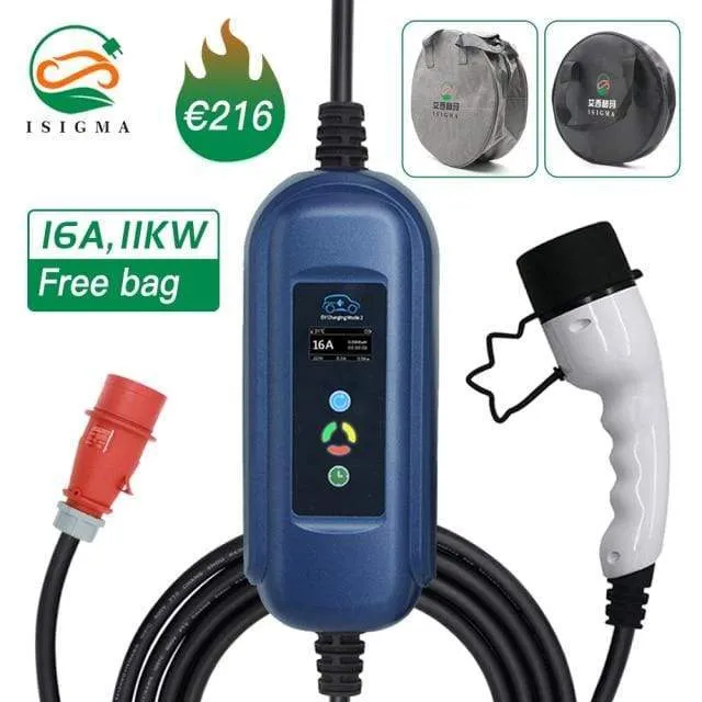 11 kW Ev-Ladegerät Typ 2, 3 Phasen, 16 A, IEC 62196-2, CEE-Stecker, tragbares Elektrofahrzeug-Autoladegerät, EVSE-Ladestation, Evse-Ladegerät
