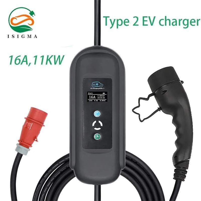 11 kW Ev-Ladegerät Typ 2, 3 Phasen, 16 A, IEC 62196-2, CEE-Stecker, tragbares Elektrofahrzeug-Autoladegerät, EVSE-Ladestation, Evse-Ladegerät
