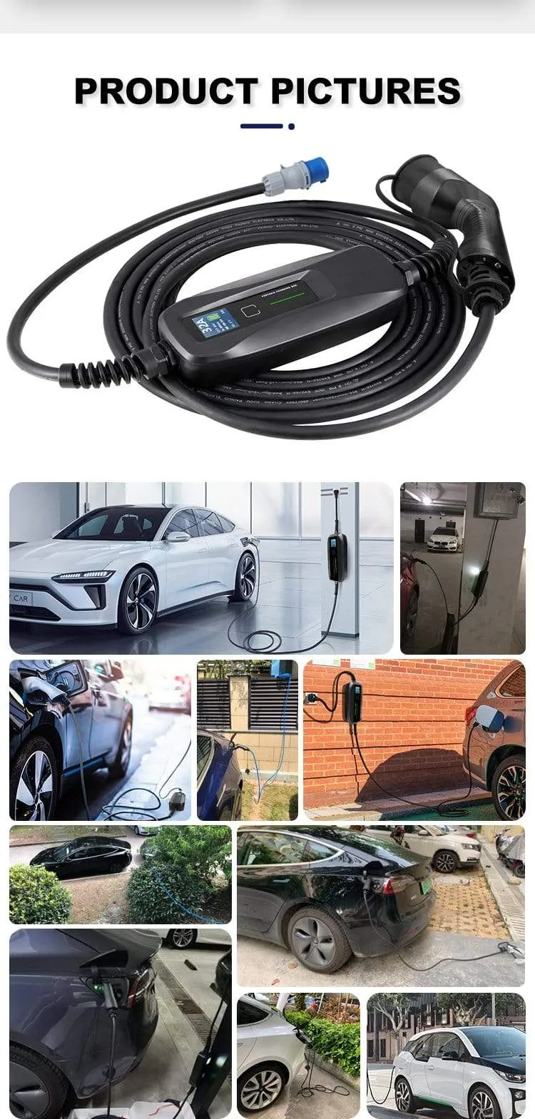 Typ 2 EV-Ladegerät Stufe 2 Tragbares 32-Ampere-Elektrofahrzeugladegerät, CEE-Stecker 220V-240V Kfz-Ladekabel, IEC 62196-2