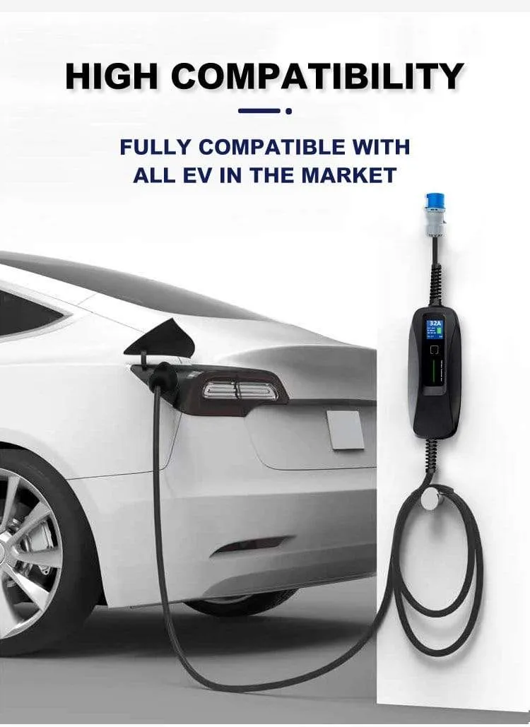 Typ 2 EV-Ladegerät Stufe 2 Tragbares 32-Ampere-Elektrofahrzeugladegerät, CEE-Stecker 220V-240V Kfz-Ladekabel, IEC 62196-2