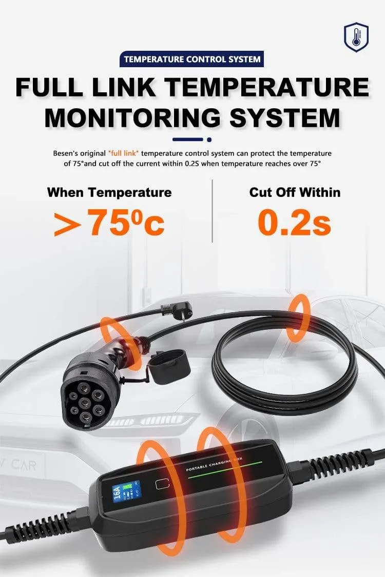 Morec Typ 2 Tragbare EV-Ladebox Kabel umschaltbar 10/16A Schukostecker Elektrofahrzeug Autoladegerät EVSE 2.2/3.6 KW