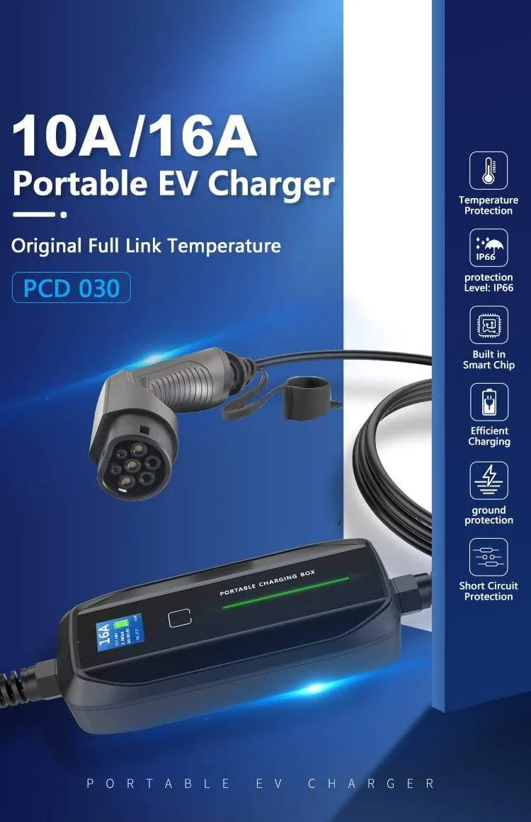 Morec Typ 2 Tragbare EV-Ladebox Kabel umschaltbar 10/16A Schukostecker Elektrofahrzeug Autoladegerät EVSE 2.2/3.6 KW