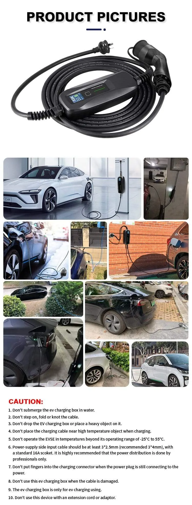Morec Typ 2 Tragbare EV-Ladebox Kabel umschaltbar 10/16A Schukostecker Elektrofahrzeug Autoladegerät EVSE 2.2/3.6 KW