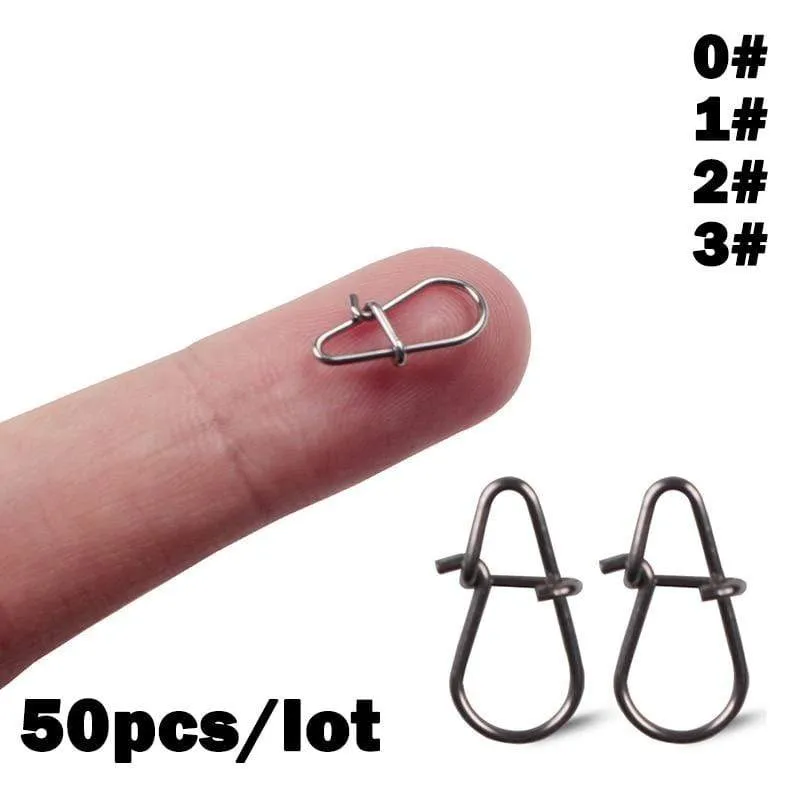 50 Teile/los Edelstahl Haken Schnelle Clip Lock Snap Swivel Angeln Solide Ringe Sicherheits Snaps Angelhaken Connector Angelgerät