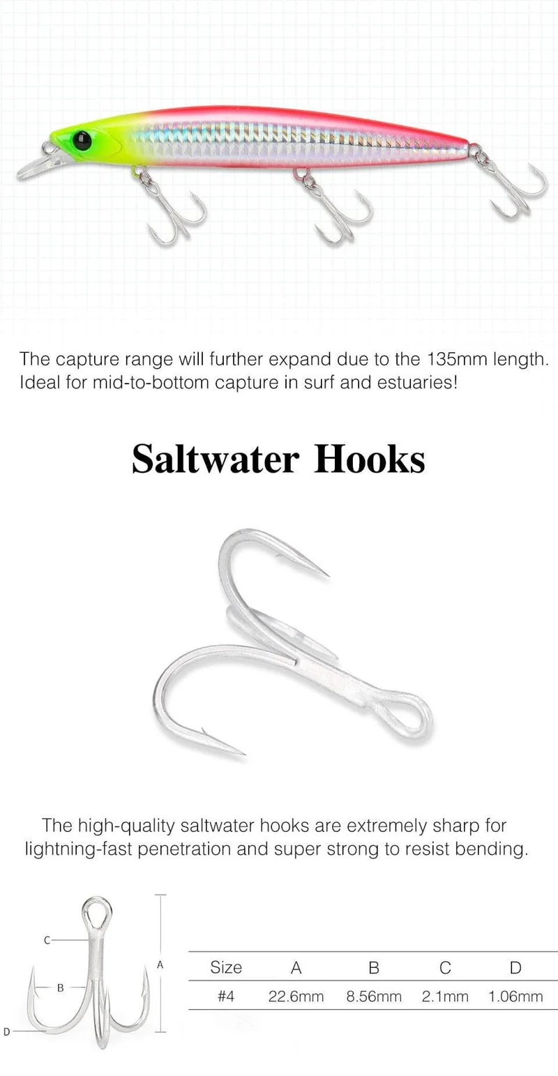 Ultra Long Casting 135S Salzwasser sinkender Elritze BAYONET 135mm 26.4g Tungaten Gewicht Angelköder Wolfsbarsch Harter Köder
