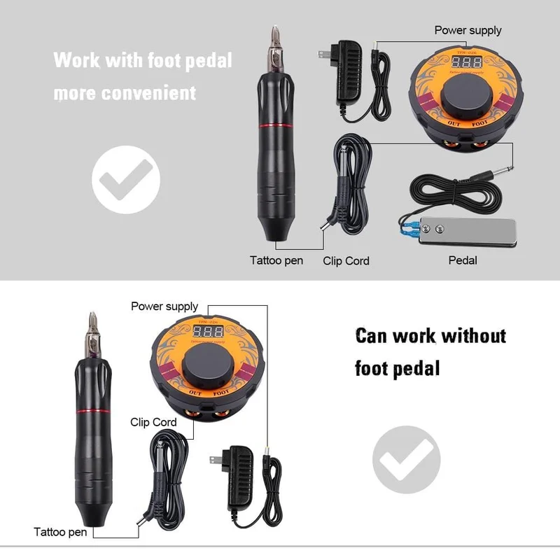 Tattoo Maschine Kit Tattoo Netzteil Rotary Stift mit Patronen Nadeln für Permanent Make-Up Augenbrauen Microblading