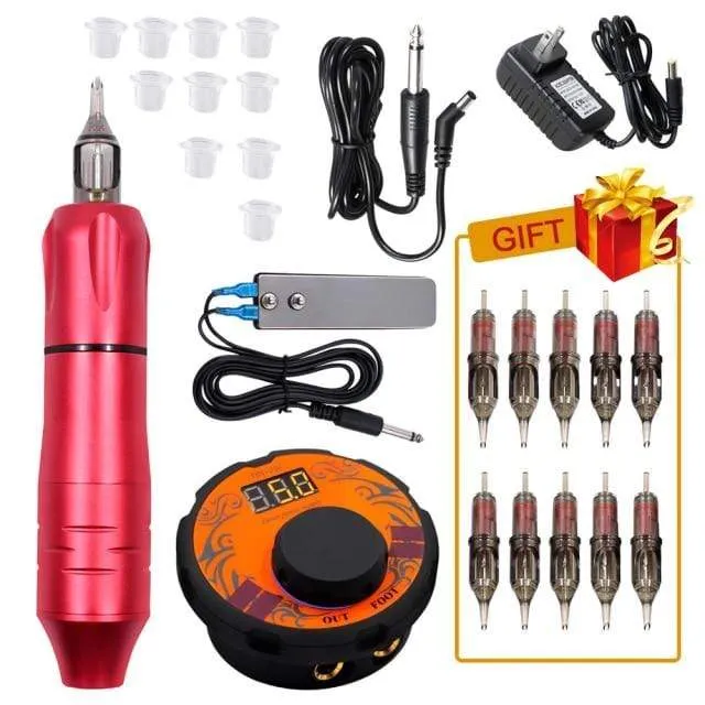 Tattoo Maschine Kit Tattoo Netzteil Rotary Stift mit Patronen Nadeln für Permanent Make-Up Augenbrauen Microblading