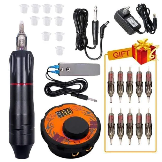 Tattoo Maschine Kit Tattoo Netzteil Rotary Stift mit Patronen Nadeln für Permanent Make-Up Augenbrauen Microblading