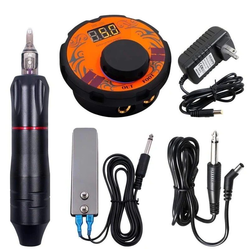 Tattoo Maschine Kit Tattoo Netzteil Rotary Stift mit Patronen Nadeln für Permanent Make-Up Augenbrauen Microblading