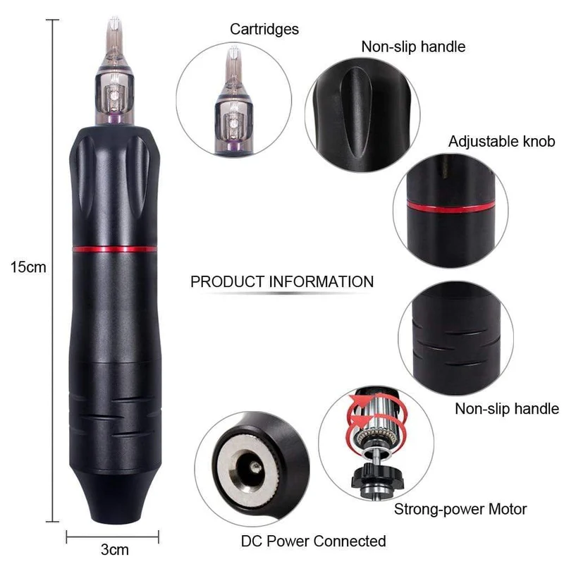 Tattoo Maschine Kit Tattoo Netzteil Rotary Stift mit Patronen Nadeln für Permanent Make-Up Augenbrauen Microblading