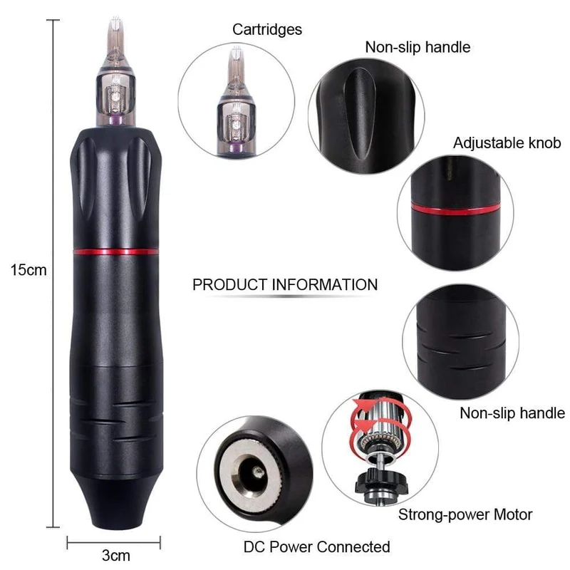 Tattoo Maschine Kit Tattoo Netzteil Rotary Stift mit Patronen Nadeln für Permanent Make-Up Augenbrauen Microblading