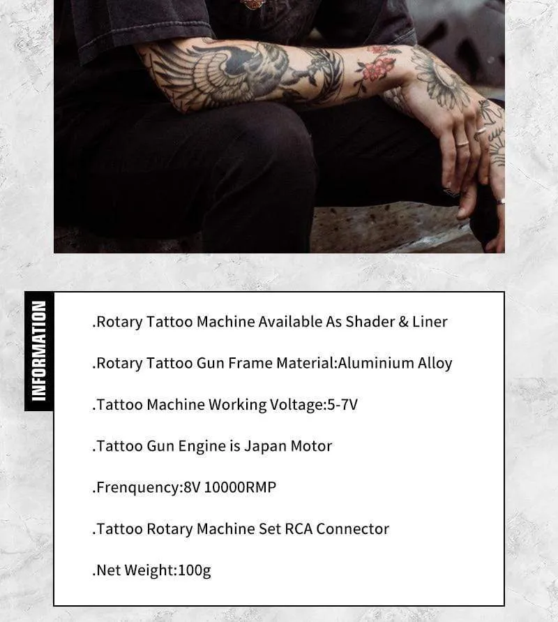 Rotary Tattoo Maschine Hohe Qualität Japan Motor Tattoo Gun Motor RCA Stecker Aluminium Legierung Rahmen Material