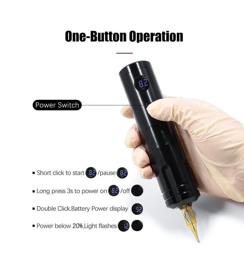 Neue Spannungsanpassung des Schwerkraftsensors Drahtloser Tattoo-Stift-Maschinenakku mit tragbarem bürstenlosem Motor Digitales LED-Display