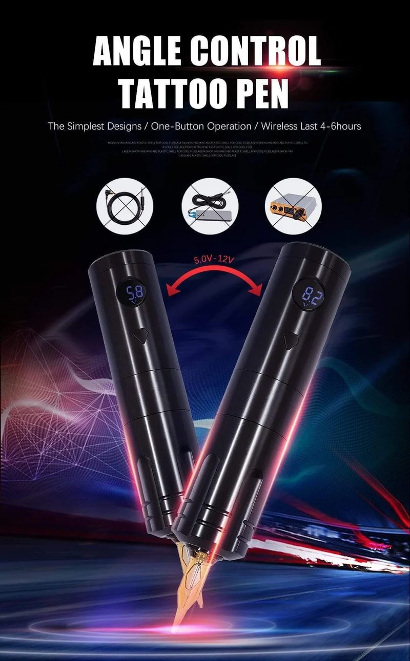 Neue Spannungsanpassung des Schwerkraftsensors Drahtloser Tattoo-Stift-Maschinenakku mit tragbarem bürstenlosem Motor Digitales LED-Display