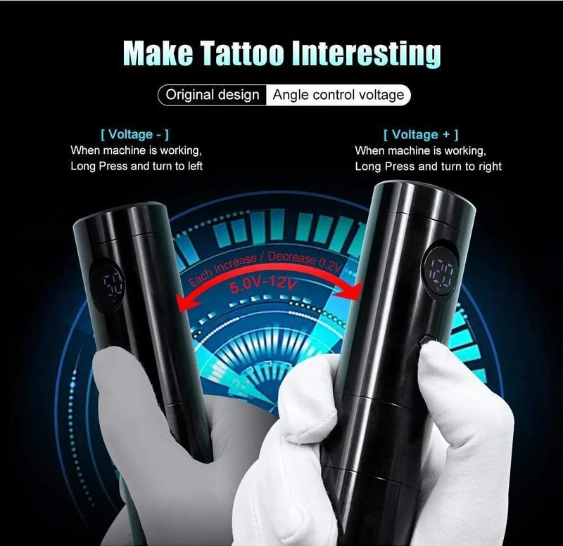 Neue Spannungsanpassung des Schwerkraftsensors Drahtloser Tattoo-Stift-Maschinenakku mit tragbarem bürstenlosem Motor Digitales LED-Display