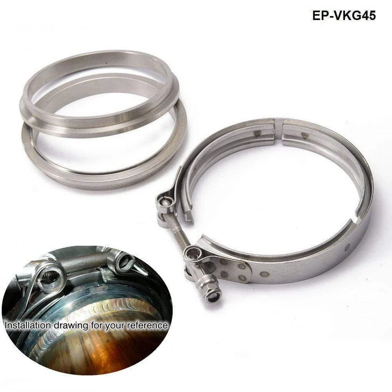 Rennwagen-T304-Edelstahl-V-Band-Klemmflanschbaugruppe für Abgas-Turbo-Wastegate-Rohr mit 4.5 Zoll Außendurchmesser EP-VKG45