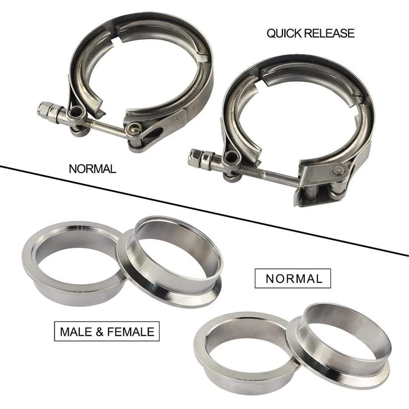 VR – 2.5-Zoll-Auspuff-V-Band-Klemmflansch-Kit aus SUS 304-Stahl mit Schnellverschluss, männlich, weiblich, Flansch oder normaler Typ