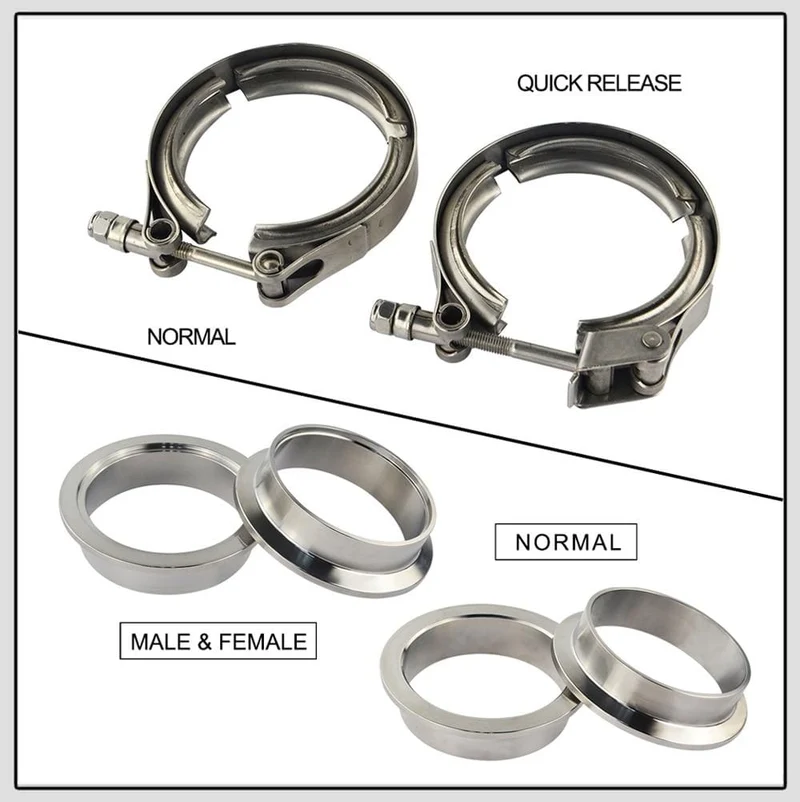 VR – 2.5-Zoll-Auspuff-V-Band-Klemmflansch-Kit aus SUS 304-Stahl mit Schnellverschluss, männlich, weiblich, Flansch oder normaler Typ