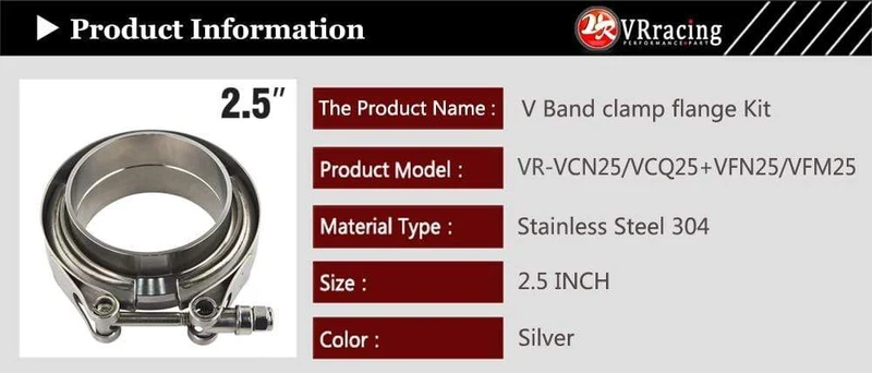 VR – 2.5-Zoll-Auspuff-V-Band-Klemmflansch-Kit aus SUS 304-Stahl mit Schnellverschluss, männlich, weiblich, Flansch oder normaler Typ