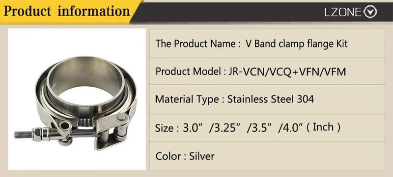3"/3.25"/3.5"/4.0" SUS 304 Edelstahl Edelstahl Auspuff V-Band-Klemmflansch-Kit Schnellspann-Klemme, männlich, weiblich, Flansch oder normaler Typ
