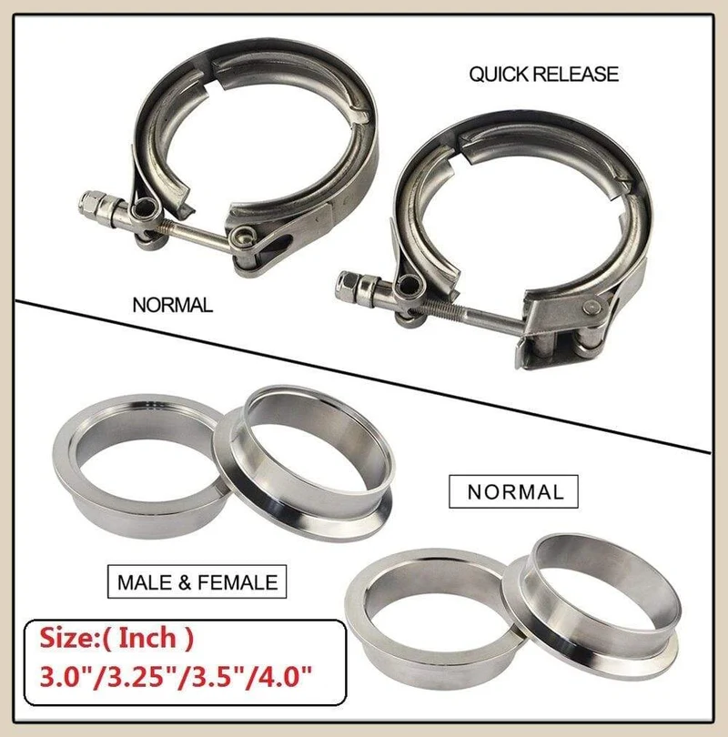 3"/3.25"/3.5"/4.0" SUS 304 Edelstahl Edelstahl Auspuff V-Band-Klemmflansch-Kit Schnellspann-Klemme, männlich, weiblich, Flansch oder normaler Typ