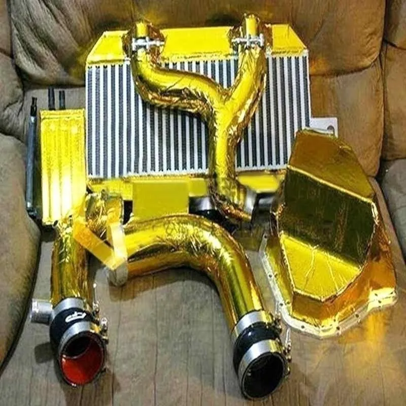 Gold Auto-Thermo-Auspuffband, Lufteinlass, Wärmedämmung, Schildwickel, reflektierende Wärmebarriere, selbstklebend, Motor, universell, 1/2 m