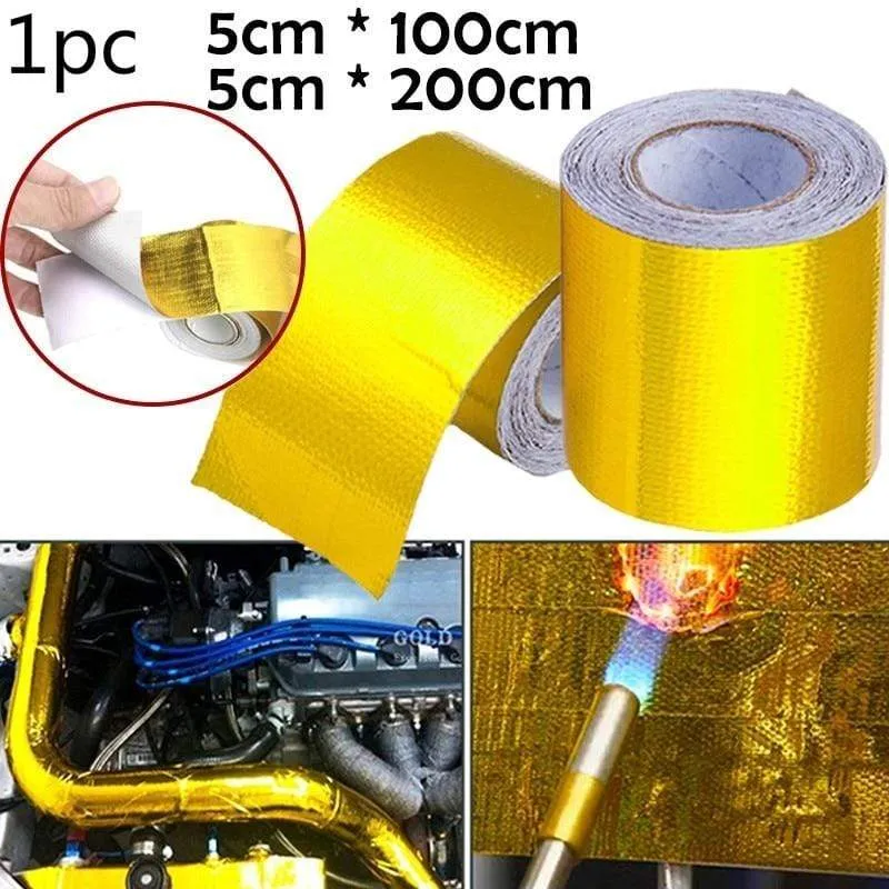 Gold Auto-Thermo-Auspuffband, Lufteinlass, Wärmedämmung, Schildwickel, reflektierende Wärmebarriere, selbstklebend, Motor, universell, 1/2 m