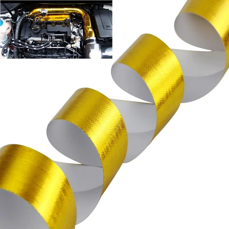 Gold Auto-Thermo-Auspuffband, Lufteinlass, Wärmedämmung, Schildwickel, reflektierende Wärmebarriere, selbstklebend, Motor, universell, 1/2 m