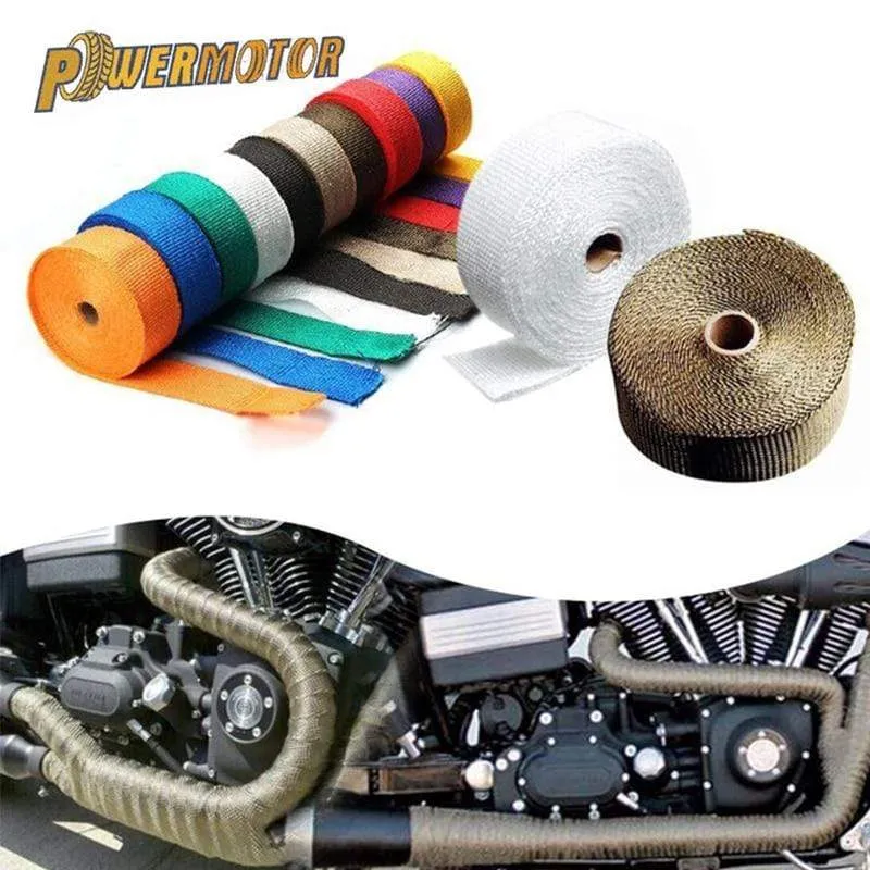 5 cm * 5 m 10 m 15 m Motorrad-Abgaswärmeband, Thermo-Auspuffband für Motorrad, Glasfaser-Hitzeschildband mit Edelstahlbändern