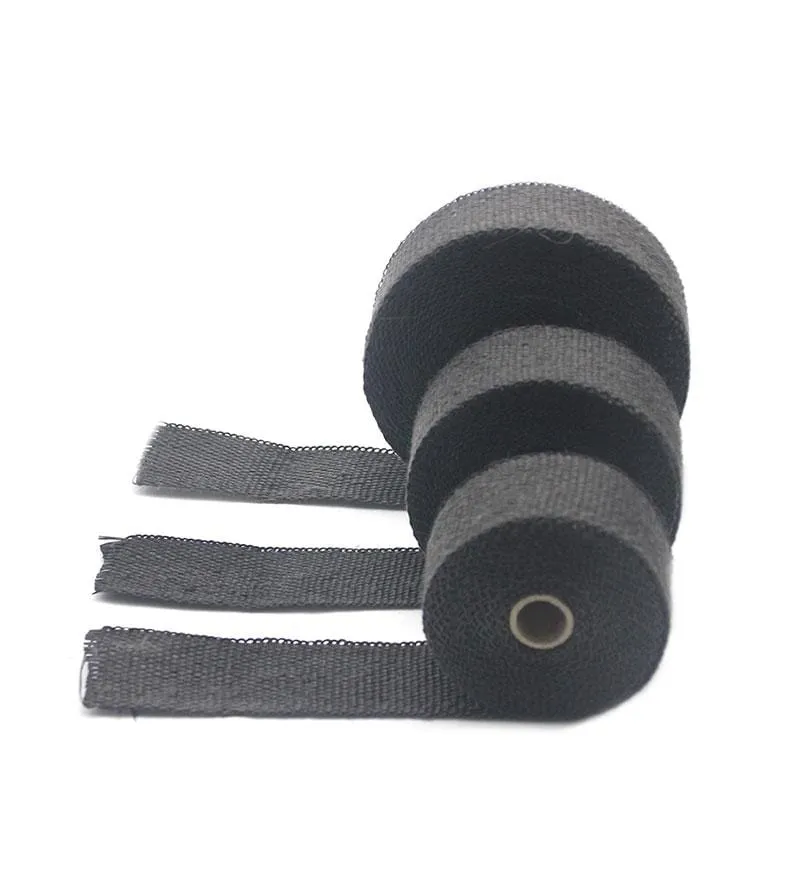 ZSDTRP 5 cm * 5 m 10 m 15 m Titan/Schwarz Abgaswärmewickelrolle für Motorrad-Fiberglas-Hitzeschildband mit Edelstahlbändern