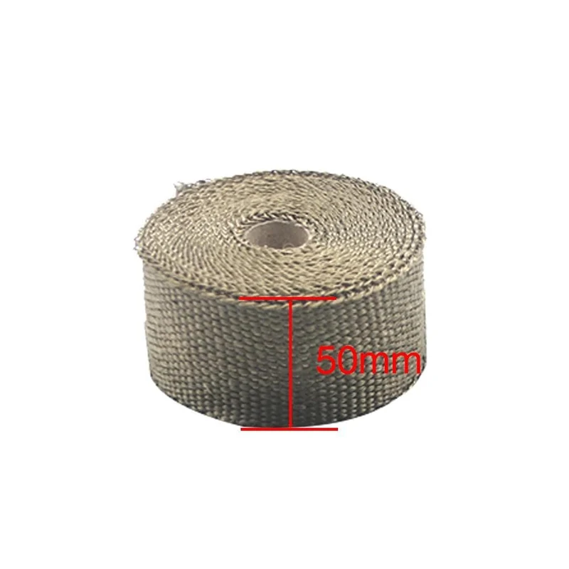ZSDTRP 5 cm * 5 m 10 m 15 m Titan/Schwarz Abgaswärmewickelrolle für Motorrad-Fiberglas-Hitzeschildband mit Edelstahlbändern