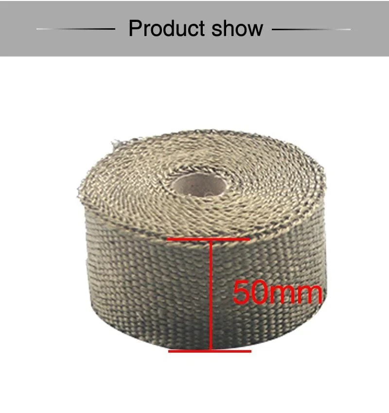 ZSDTRP 5 cm * 5 m 10 m 15 m Titan/Schwarz Abgaswärmewickelrolle für Motorrad-Fiberglas-Hitzeschildband mit Edelstahlbändern