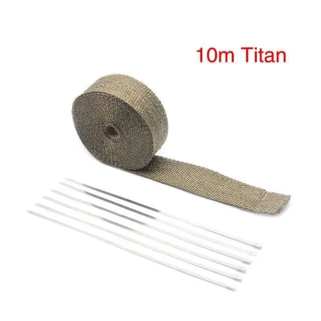 ZSDTRP 5 cm * 5 m 10 m 15 m Titan/Schwarz Abgaswärmewickelrolle für Motorrad-Fiberglas-Hitzeschildband mit Edelstahlbändern