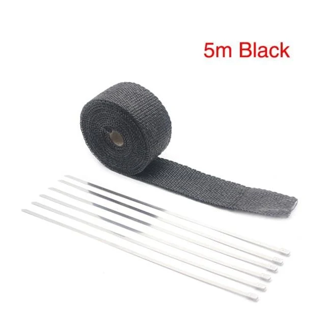 ZSDTRP 5 cm * 5 m 10 m 15 m Titan/Schwarz Abgaswärmewickelrolle für Motorrad-Fiberglas-Hitzeschildband mit Edelstahlbändern