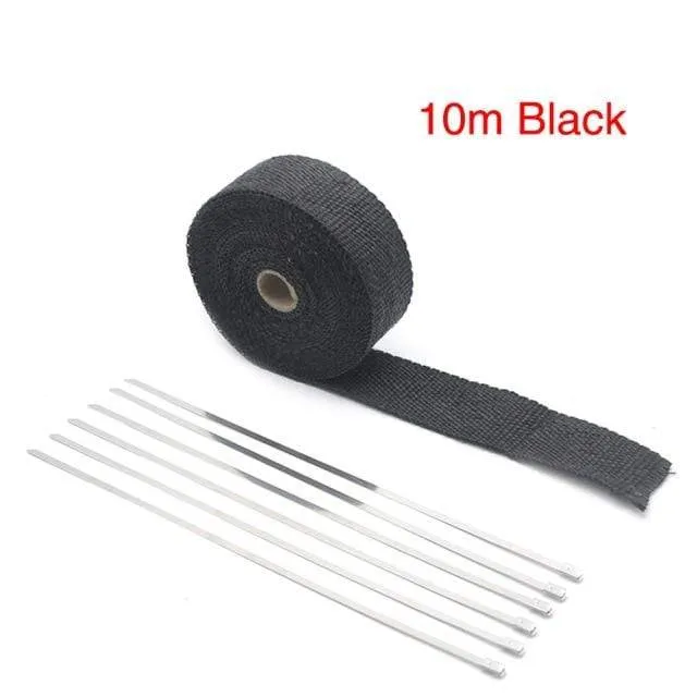 ZSDTRP 5 cm * 5 m 10 m 15 m Titan/Schwarz Abgaswärmewickelrolle für Motorrad-Fiberglas-Hitzeschildband mit Edelstahlbändern
