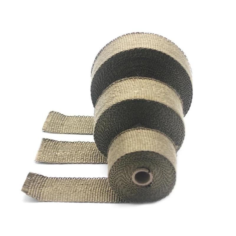 ZSDTRP 5 cm * 5 m 10 m 15 m Titan/Schwarz Abgaswärmewickelrolle für Motorrad-Fiberglas-Hitzeschildband mit Edelstahlbändern