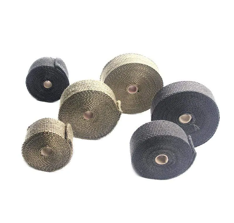 ZSDTRP 5 cm * 5 m 10 m 15 m Titan/Schwarz Abgaswärmewickelrolle für Motorrad-Fiberglas-Hitzeschildband mit Edelstahlbändern