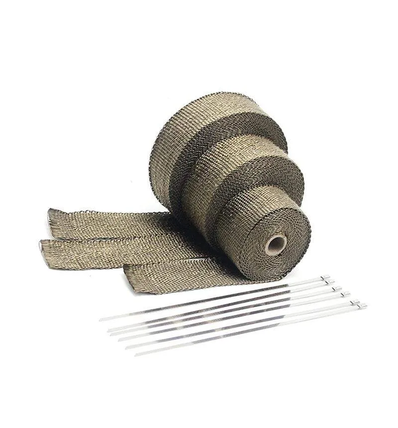 ZSDTRP 5 cm * 5 m 10 m 15 m Titan/Schwarz Abgaswärmewickelrolle für Motorrad-Fiberglas-Hitzeschildband mit Edelstahlbändern