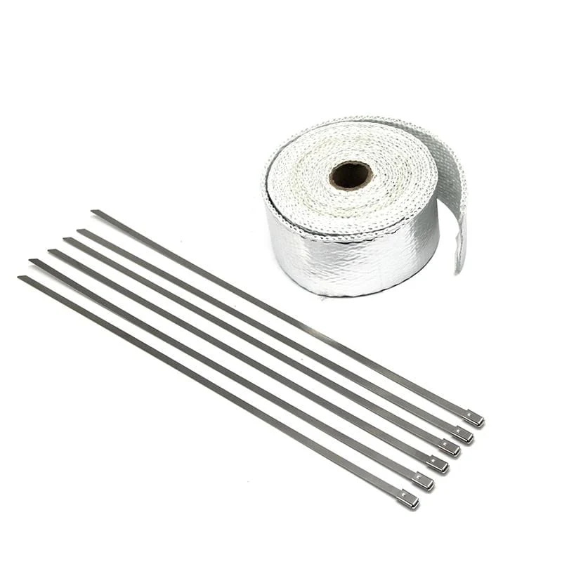 ZSDTRP 5 cm * 5 m 10 m 15 m Titan/Schwarz Abgaswärmewickelrolle für Motorrad-Fiberglas-Hitzeschildband mit Edelstahlbändern
