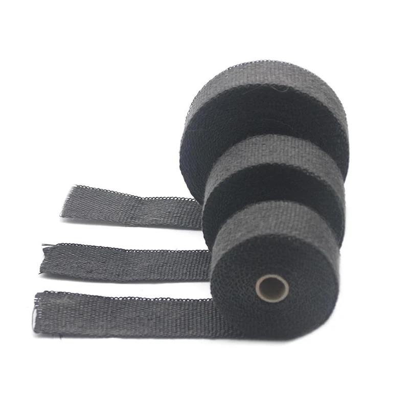 ZSDTRP 5 cm * 5 m 10 m 15 m Titan/Schwarz Abgaswärmewickelrolle für Motorrad-Fiberglas-Hitzeschildband mit Edelstahlbändern