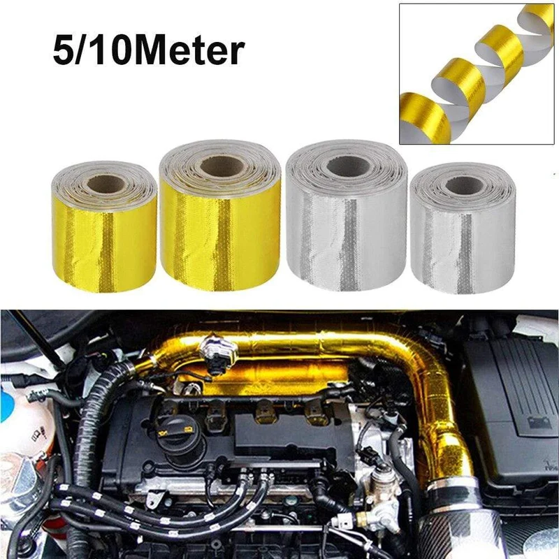 A Gold Auto Thermisches Auspuffband Lufteinlass Wärmedämmung Schild Wrap 50mm Reflektierende Wärmebarriere Selbstklebender Motor 5/10M