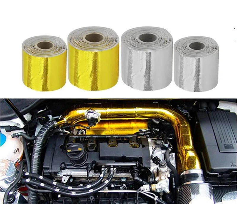 A Gold Auto Thermisches Auspuffband Lufteinlass Wärmedämmung Schild Wrap 50mm Reflektierende Wärmebarriere Selbstklebender Motor 5/10M